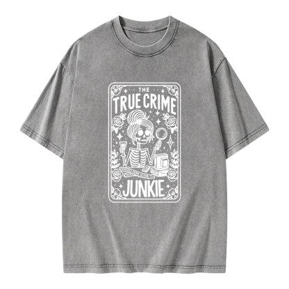 Pagewings True Crime Junkie Tarot Card Unisex Washed T-shirt
