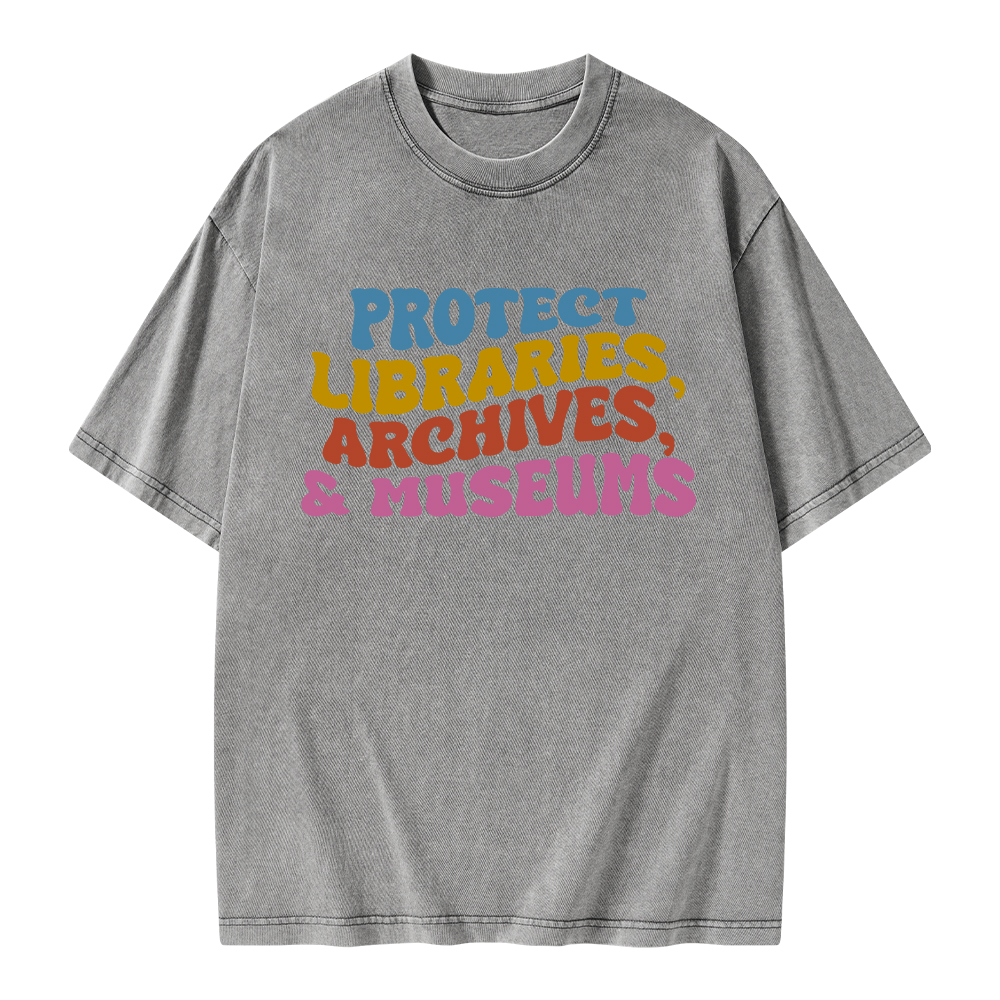 Pagewings Protect Libraries Archives And Museums Unisex Washed T-shirt