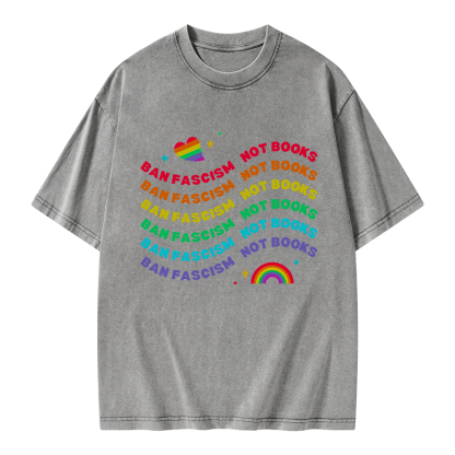 Pagewings Ban Fascism Not Books Rainbow Unisex Washed T-shirt