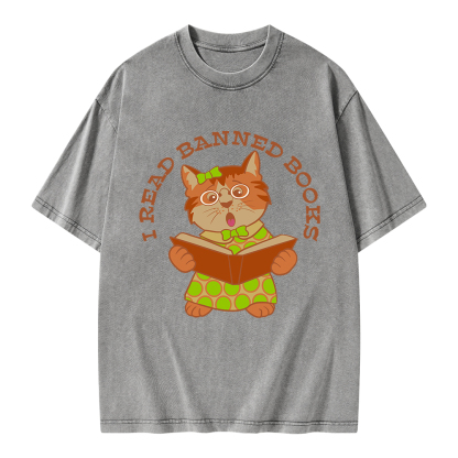 Pagewings I Read Banned Books Kitten Unisex Washed T-shirt