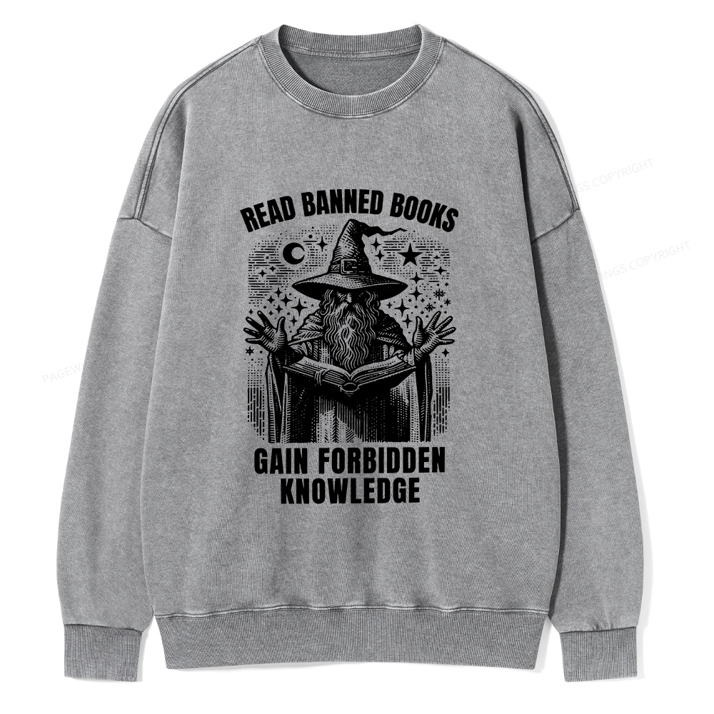 Pagewings Read Banned Books Gain Forbidden Knowledge Unisex Washed Sweatshirt