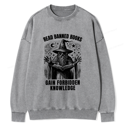 Pagewings Read Banned Books Gain Forbidden Knowledge Unisex Washed Sweatshirt