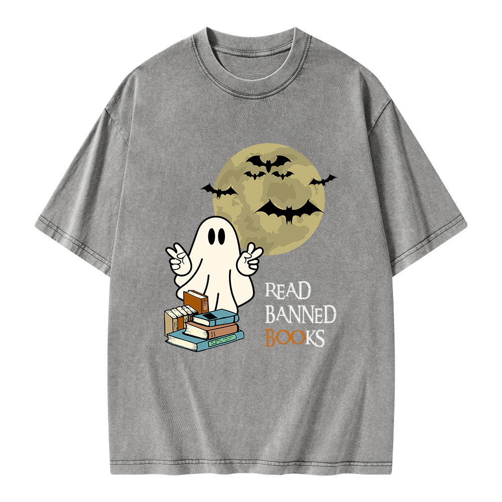 Pagewings Read Banned Books Halloween  Unisex Washed T-shirt
