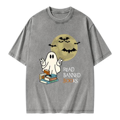 Pagewings Read Banned Books Halloween  Unisex Washed T-shirt