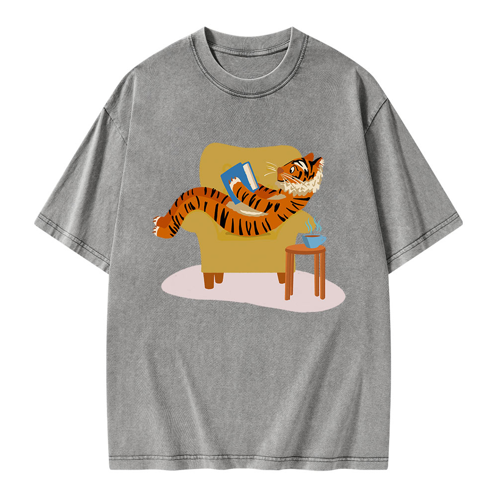 Pagewings Tiger Reading Unisex Washed T-shirt