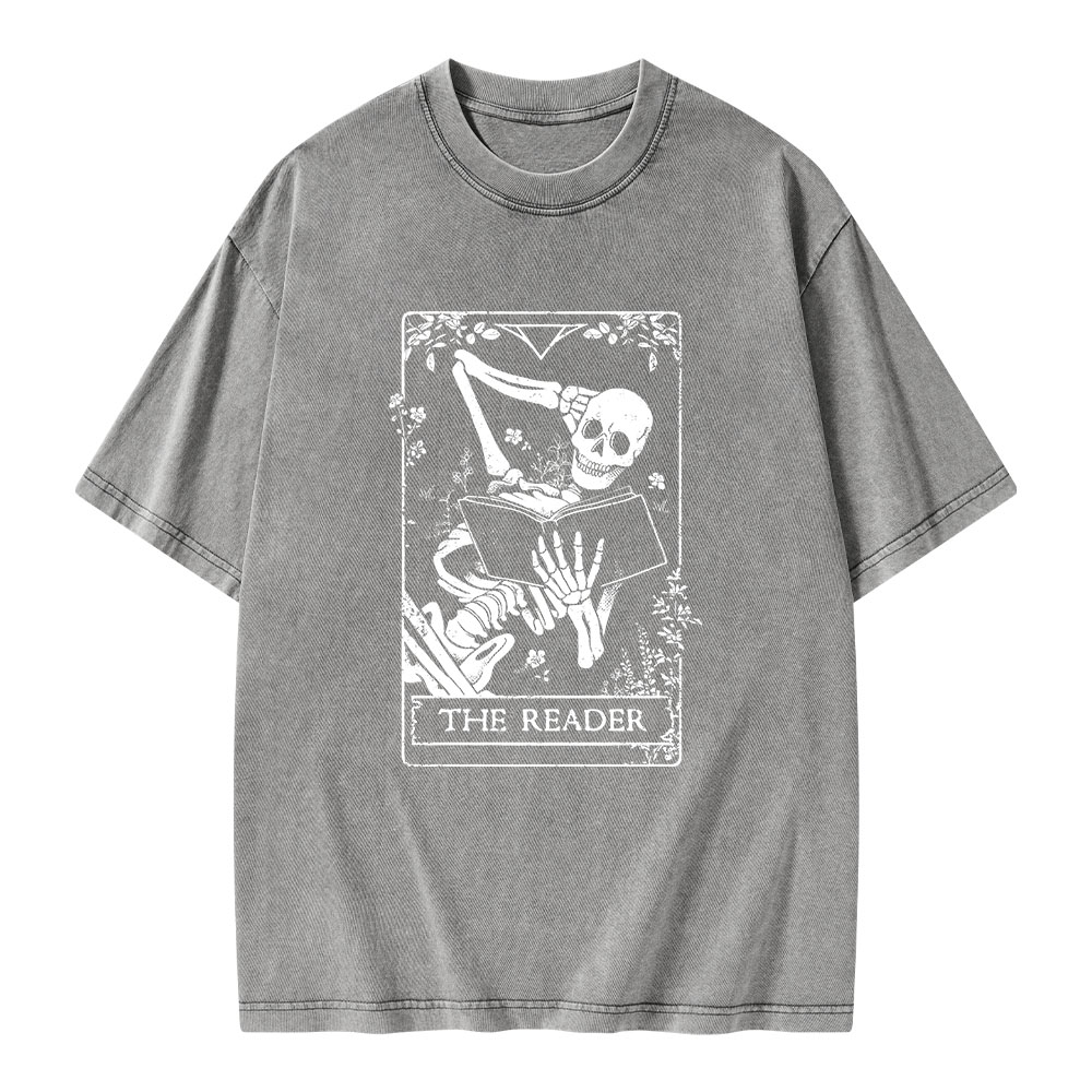 Pagewings The Reader Death Skull Book Unisex Washed T-shirt