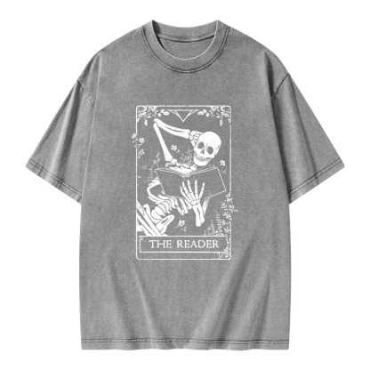 Pagewings The Reader Death Skull Book Unisex Washed T-shirt