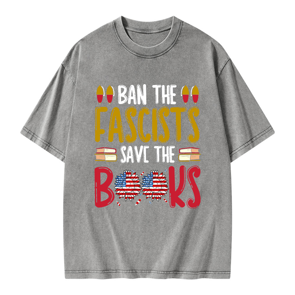 Pagewings Ban The Fascists Save The Books Unisex Washed T-shirt