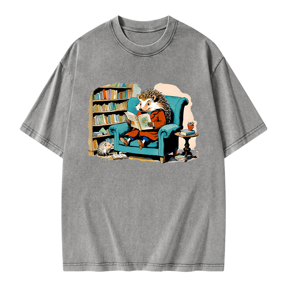 Pagewings Mr. Hedgehog Is Reading A Book Unisex Washed T-shirt