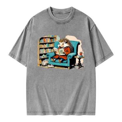 Pagewings Mr. Hedgehog Is Reading A Book Unisex Washed T-shirt