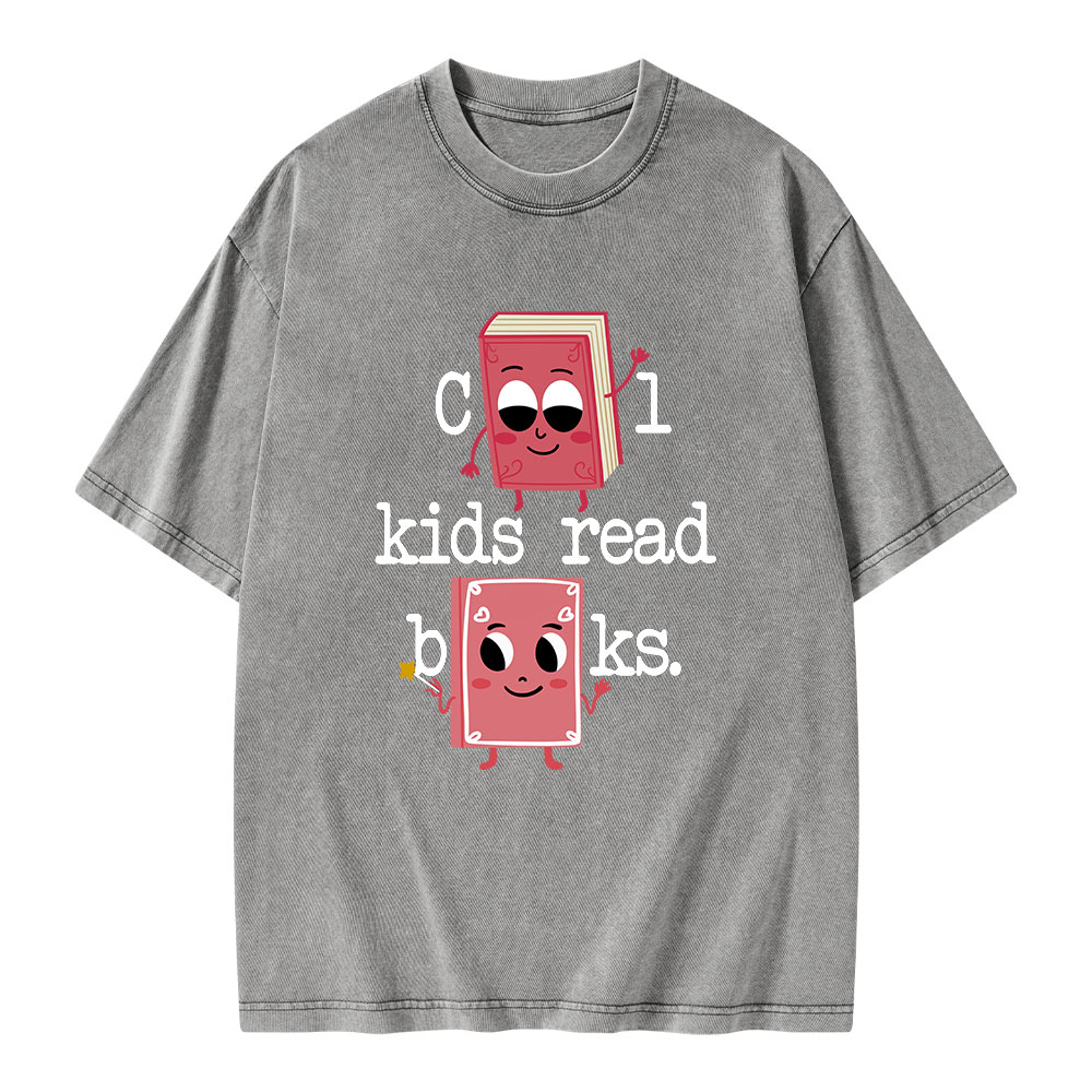 Pagewings Cool Kids Read Books. Unisex Washed T-shirt