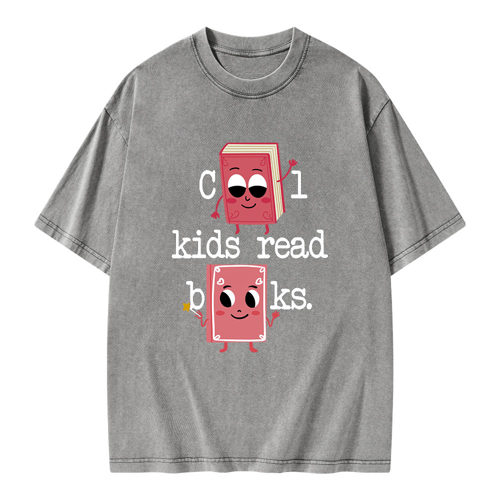 Pagewings Cool Kids Read Books. Unisex Washed T-shirt