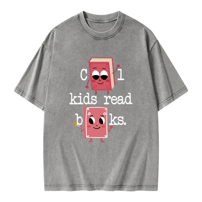 Pagewings Cool Kids Read Books. Unisex Washed T-shirt