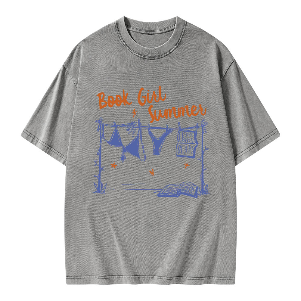 Pagewings Book Girl Summer Bookish Unisex Washed T-shirt