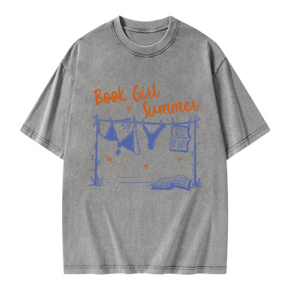Pagewings Book Girl Summer Bookish Unisex Washed T-shirt