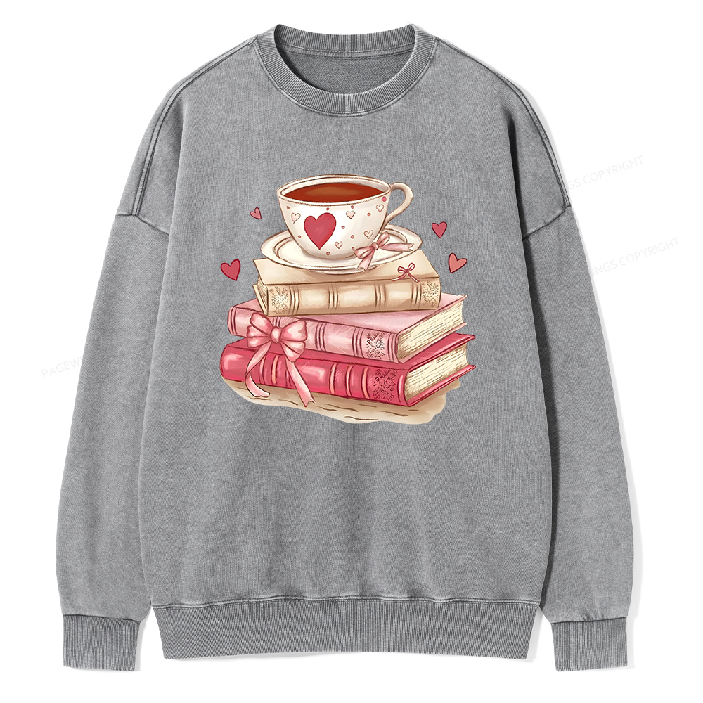 Pagewin Book Lover Valentine Sweatshirt Unisex Washed Sweatshirt