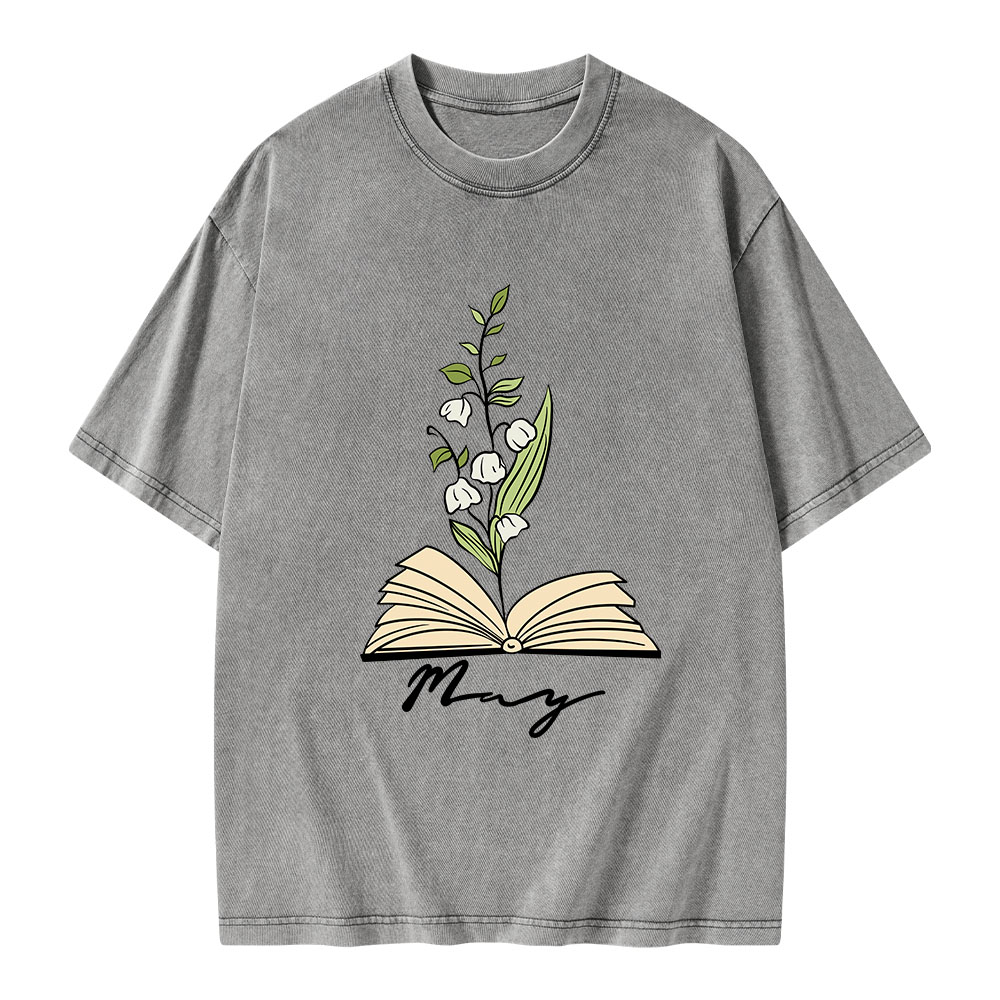 Pagewings Personalized Name Birth Flower Unisex Washed T-shirt