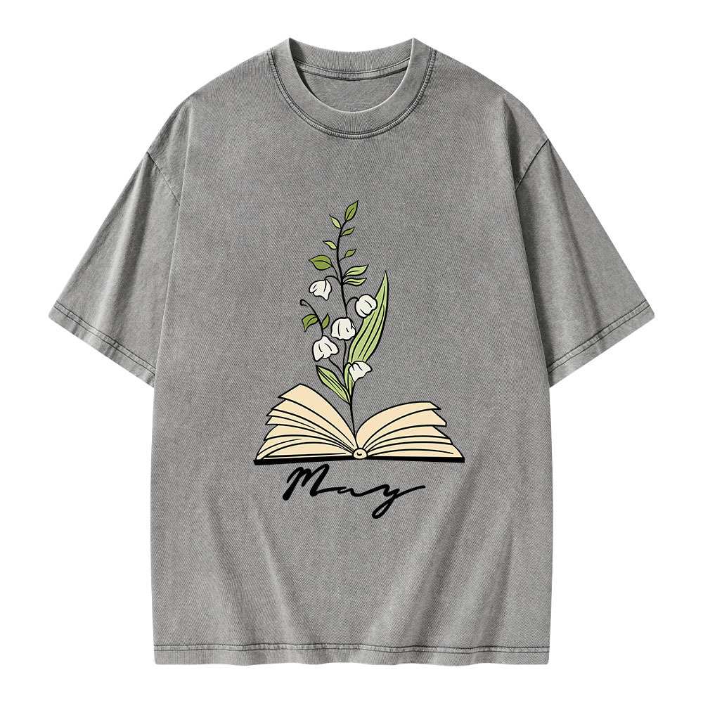 Pagewings Personalized Name Birth Flower Unisex Washed T-shirt