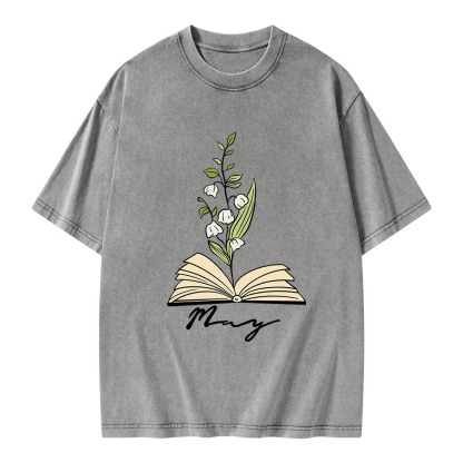 Pagewings Personalized Name Birth Flower Unisex Washed T-shirt
