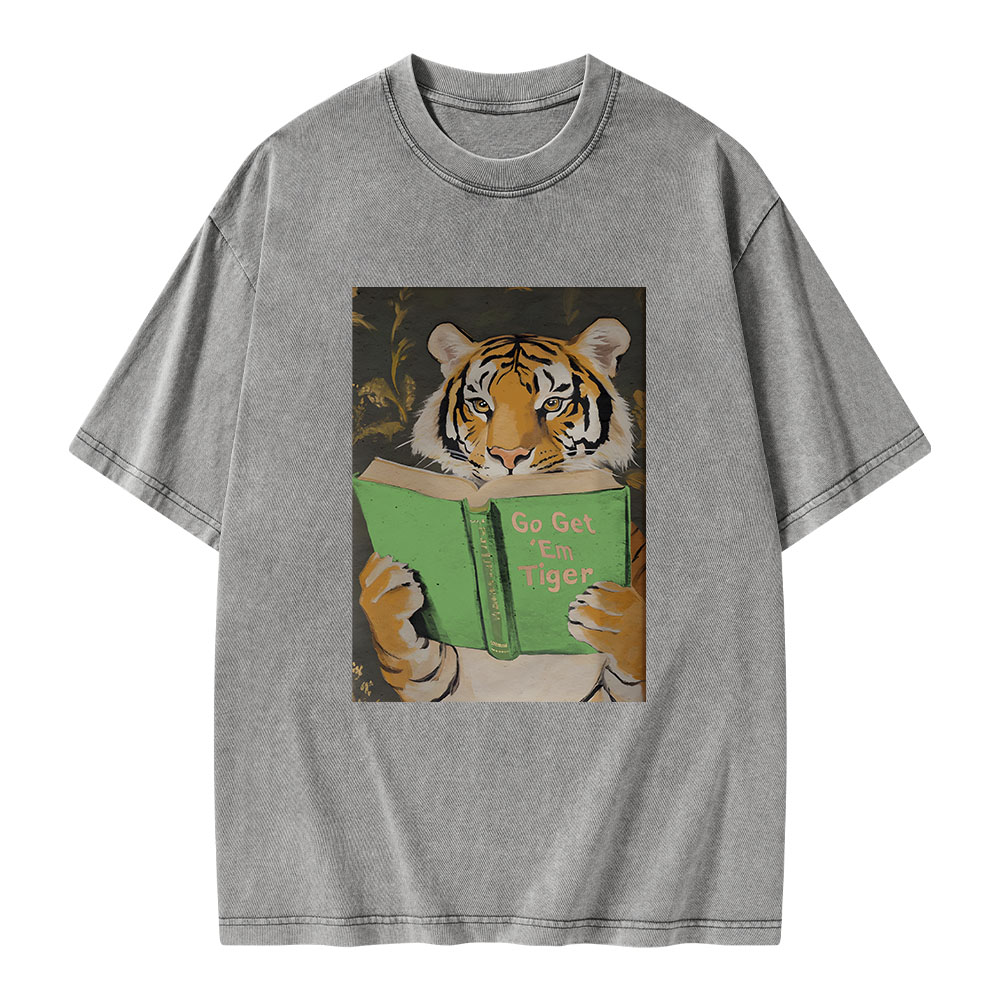 Pagewings Motivational Tiger Reading Unisex Washed T-shirt
