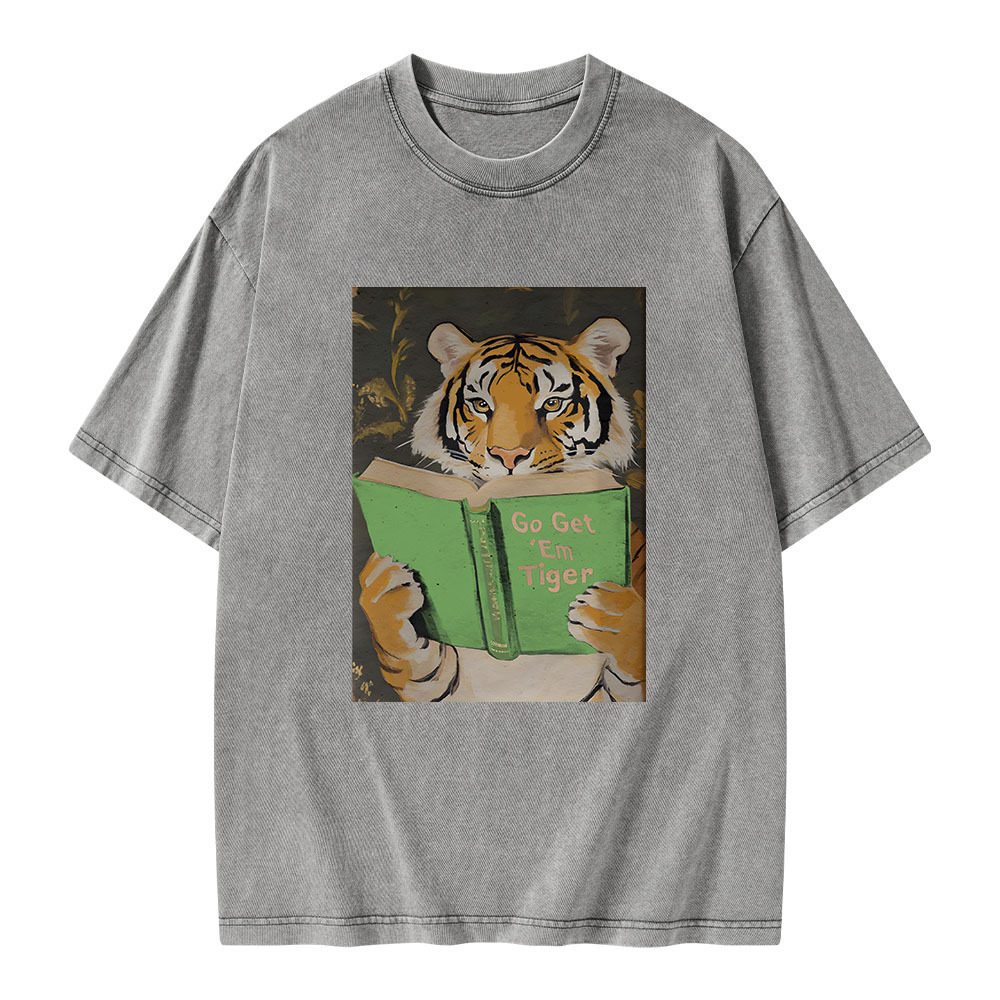Pagewings Motivational Tiger Reading Unisex Washed T-shirt