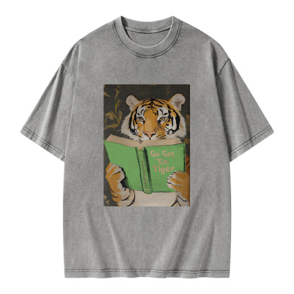 Pagewings Motivational Tiger Reading Unisex Washed T-shirt