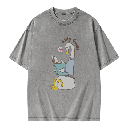 Pagewings Cute Silly Goose Reading Book Unisex Washed T-shirt
