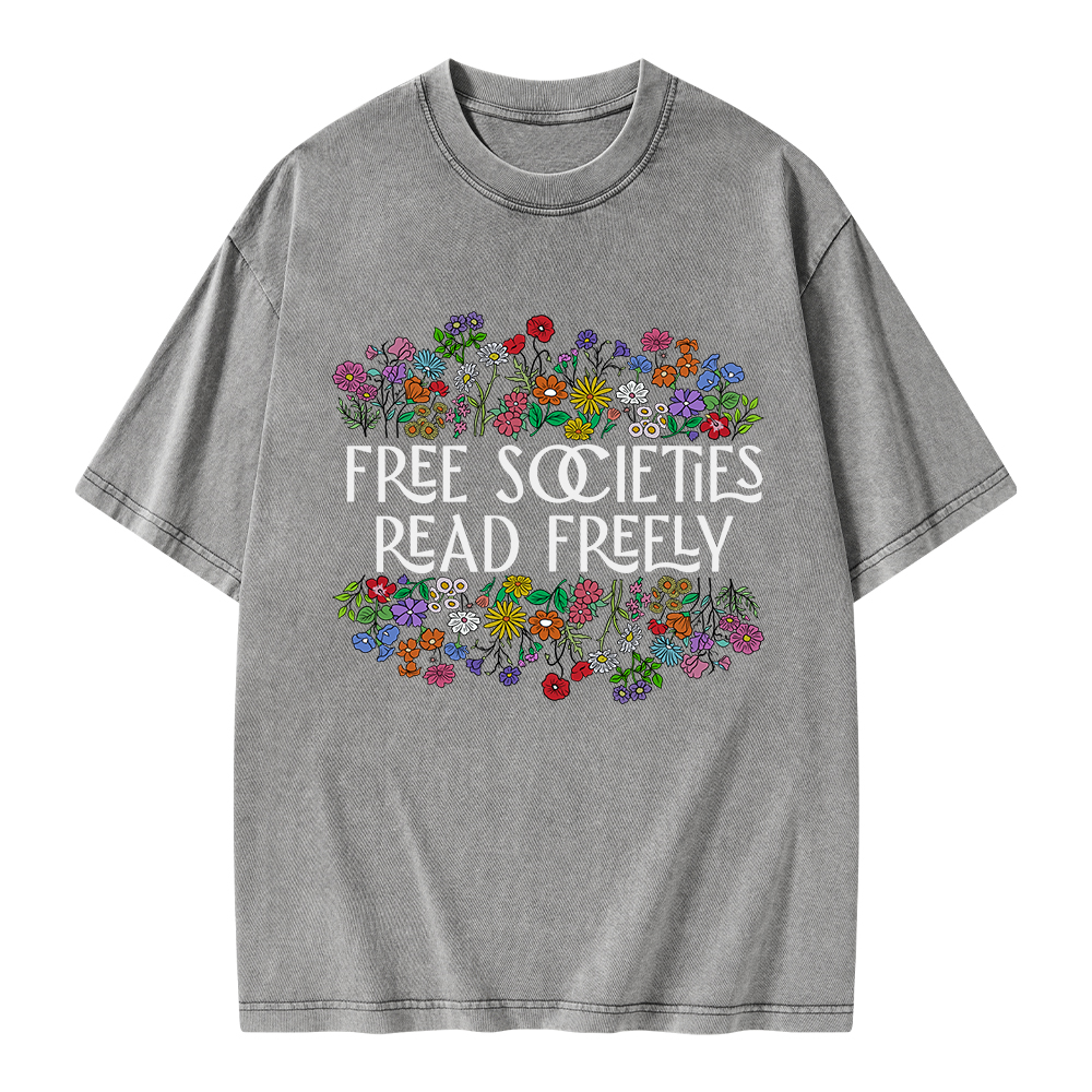 Pagewings Free Societies Read Freely Unisex Washed T-shirt