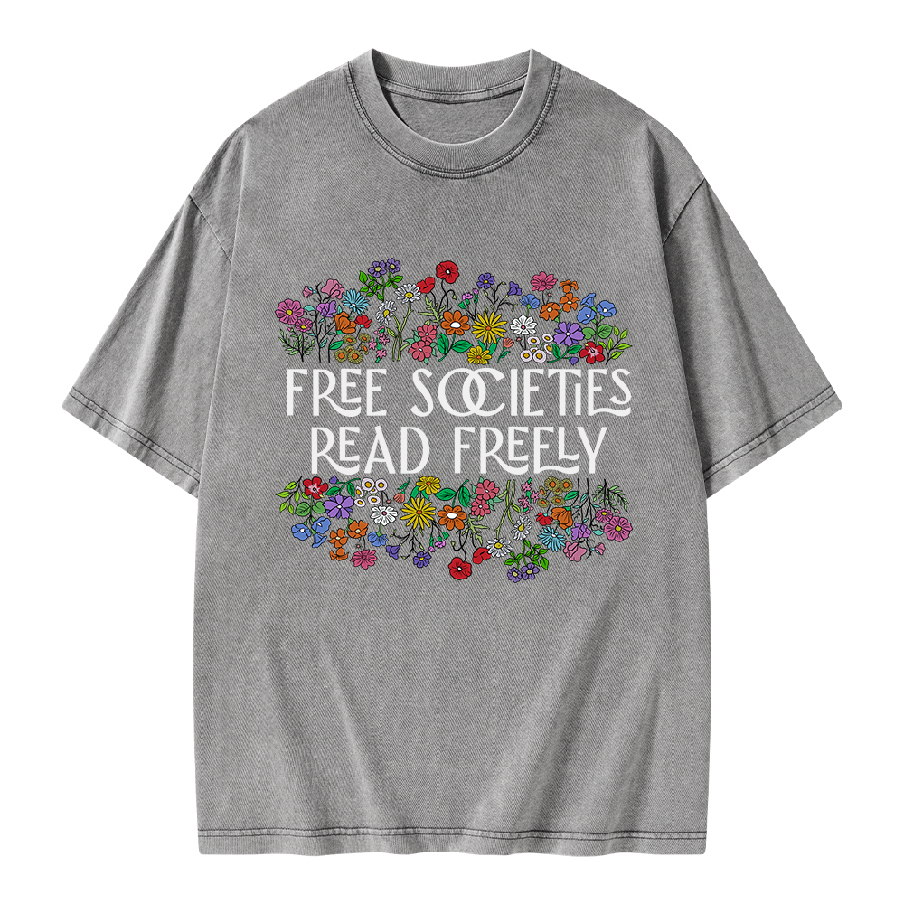 Pagewings Free Societies Read Freely Unisex Washed T-shirt