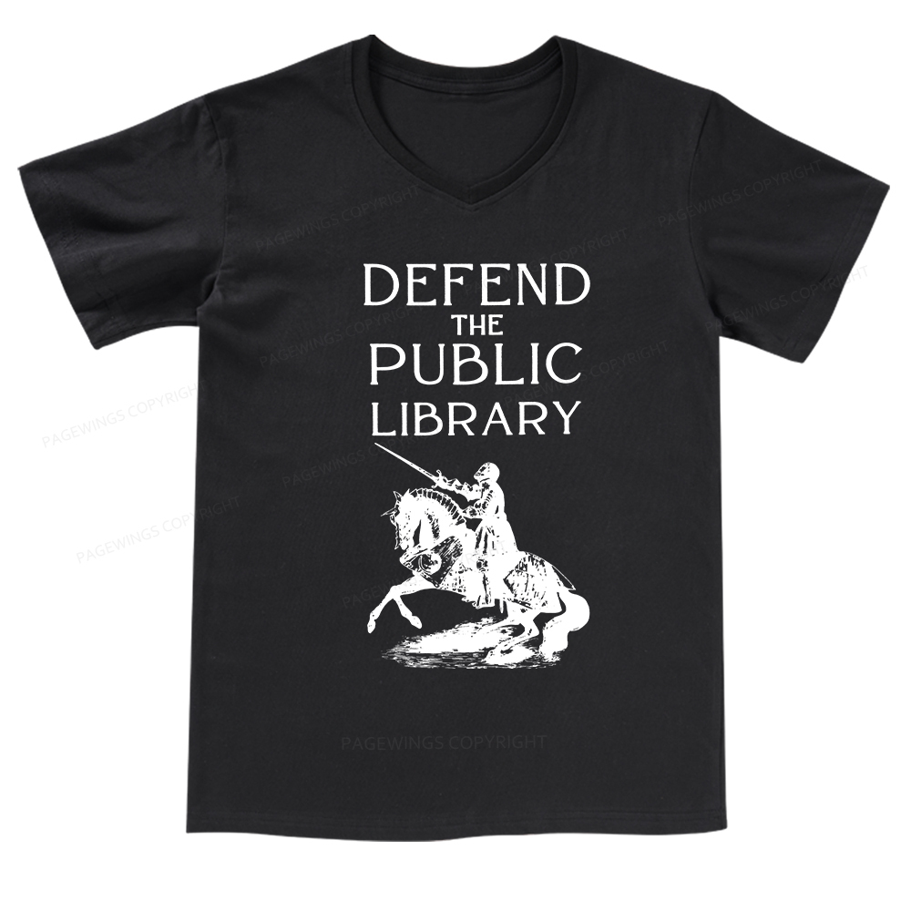 Pagewings Defend The Public Library V-neck T-shirt