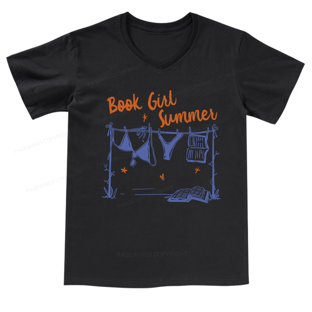 Pagewings Book Girl Summer Bookish V-neck T-shirt