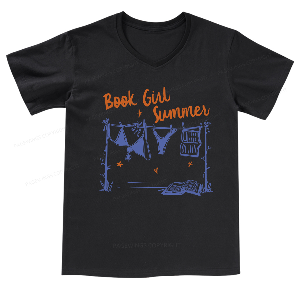 Pagewings Book Girl Summer Bookish V-neck T-shirt