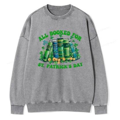 Pagewin Librarian Shirt, Shamrock Book Shirt Unisex Washed Sweatshirt