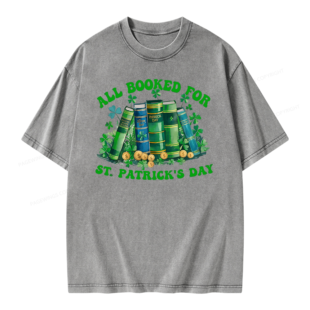 Pagewing Librarian Shirt, Shamrock Book Shirt Unisex Washed T-shirt