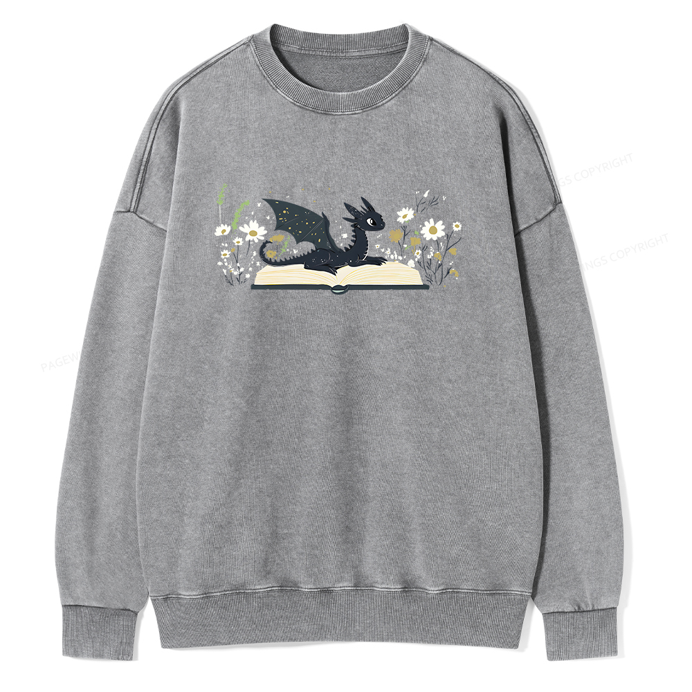 Pagewings Dragon Book Unisex Washed Sweatshirt