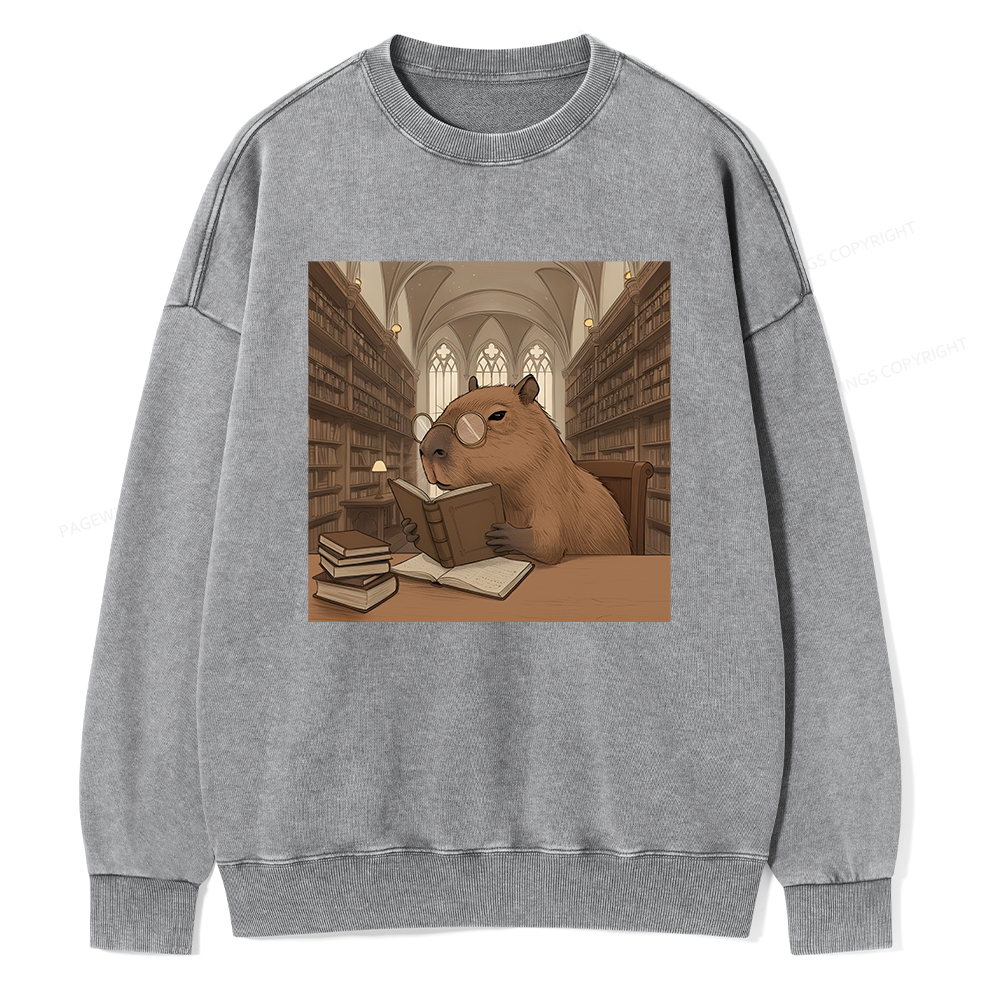 Pagewings The Reader Capybara Unisex Washed Sweatshirt