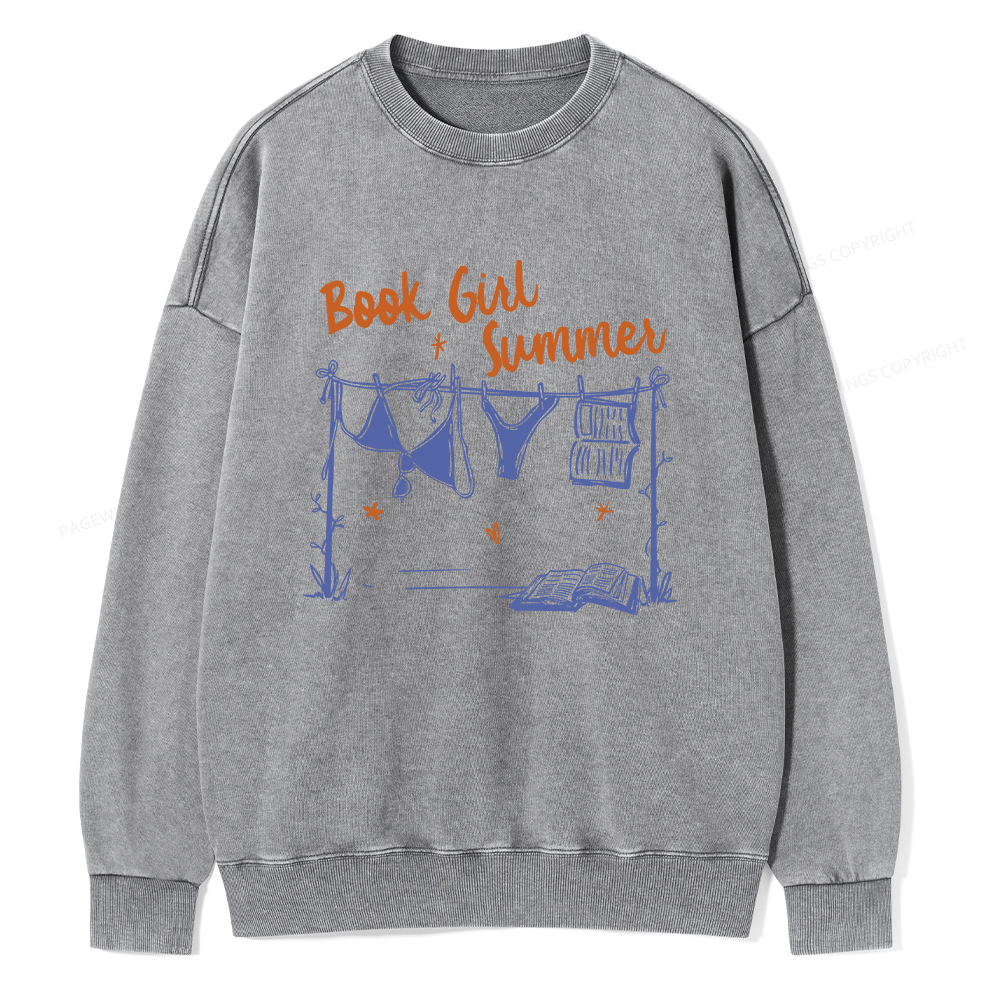 Pagewings Book Girl Summer Bookish Unisex Washed Sweatshirt