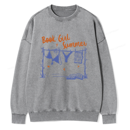 Pagewings Book Girl Summer Bookish Unisex Washed Sweatshirt