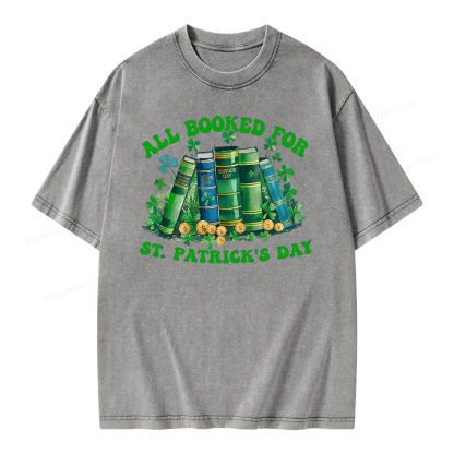 Pagewing Librarian Shirt, Shamrock Book Shirt Unisex Washed T-shirt