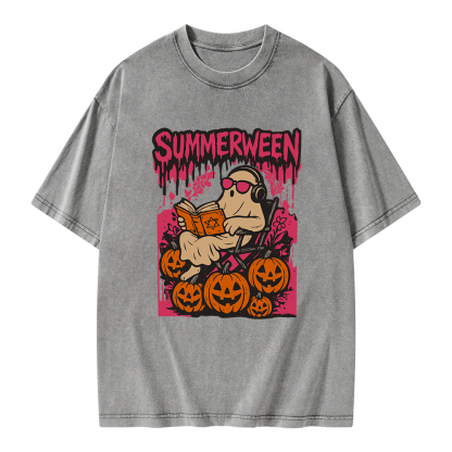 Pagewings Summerween Halloween Unisex Washed T-shirt