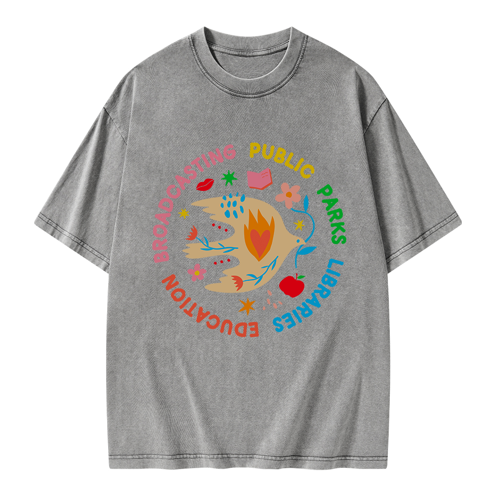 Pagewings Public Parks Libraries Education Broadcasting Unisex Washed T-shirt