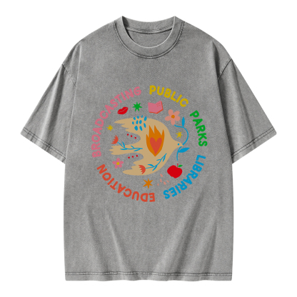 Pagewings Public Parks Libraries Education Broadcasting Unisex Washed T-shirt