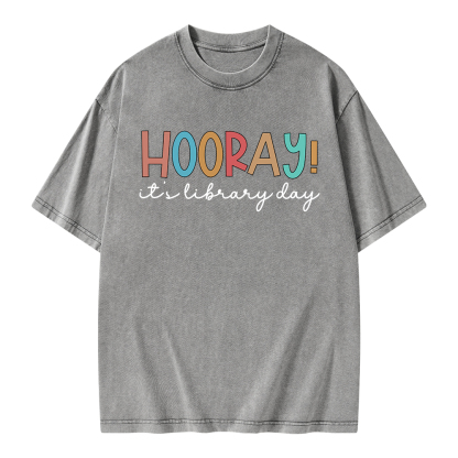 Pagewings Hooray It's Library Day Unisex Washed T-shirt