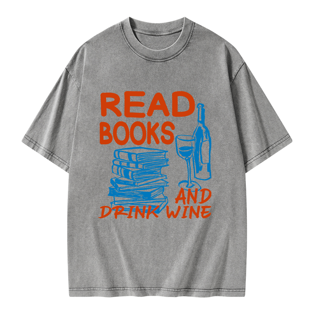 Pagewings Read Book And Drink Wine Unisex Washed T-shirt