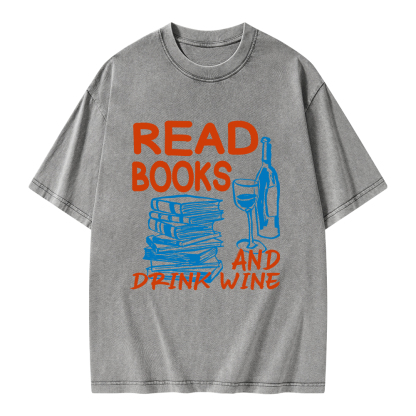 Pagewings Read Book And Drink Wine Unisex Washed T-shirt