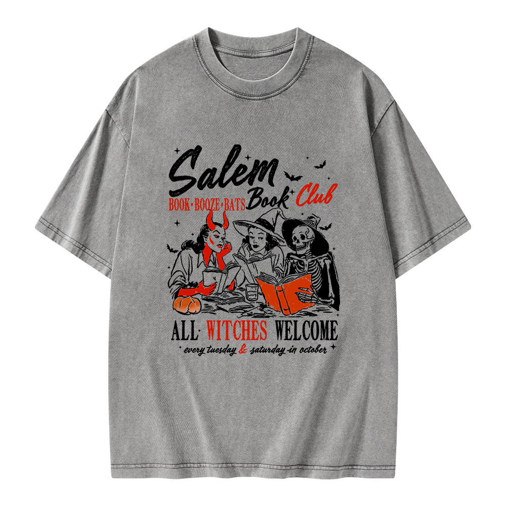 Pagewings Spooky Girl Reading Halloween  Unisex Washed T-shirt