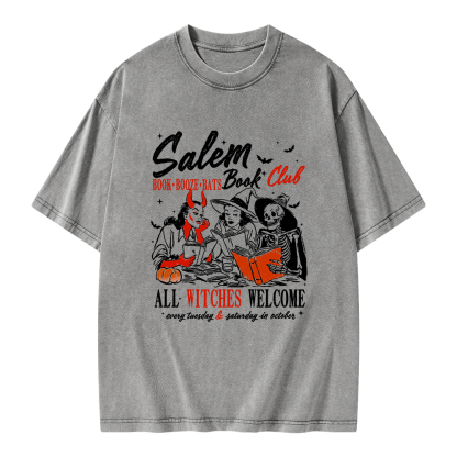 Pagewings Spooky Girl Reading Halloween  Unisex Washed T-shirt