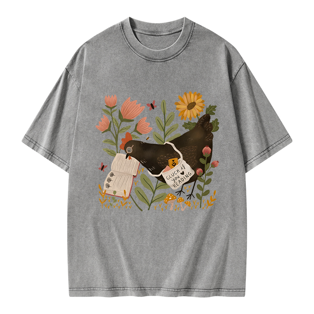 Pagewings Chicken Reading a Book Unisex Washed T-shirt