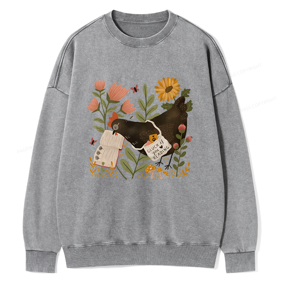 Pagewings Chicken Reading a Book Unisex Washed Sweatshirt