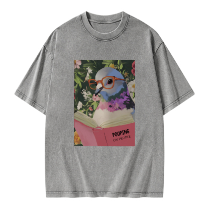 Pagewings Humorous Pigeon Reading Unisex Washed T-shirt